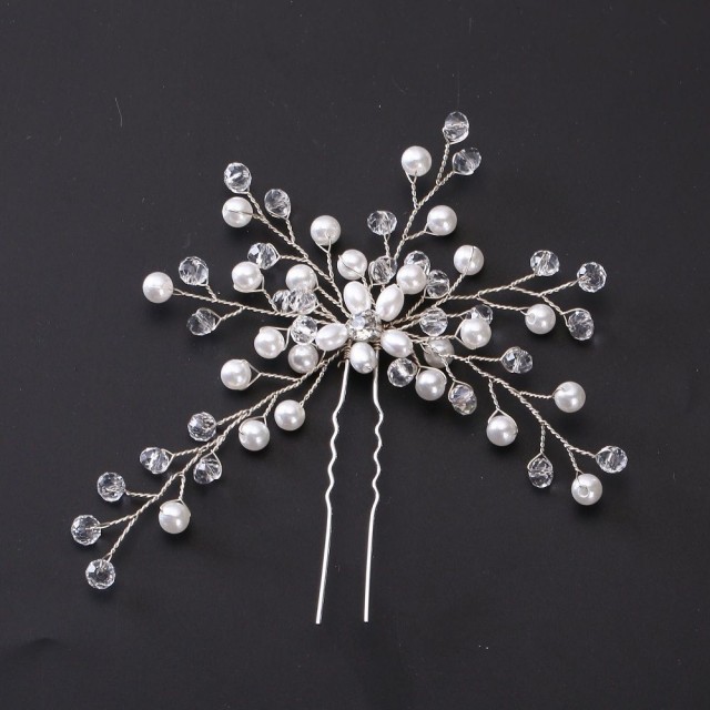 Poročna lasnica s perlicami, srebrne barve