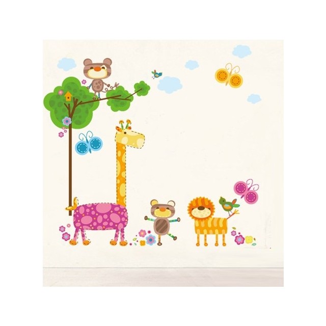 Stenska nalepka za otroško sobo, žirafica s prijatelji