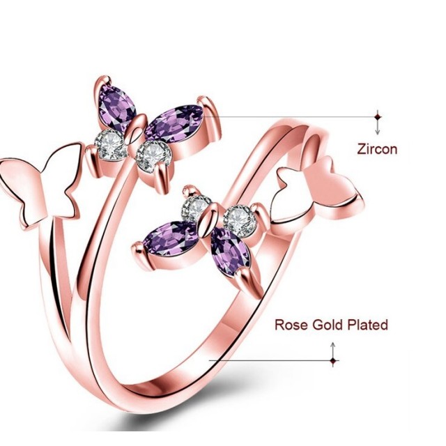Elegantni prstan metulj, zlat ali srebrn