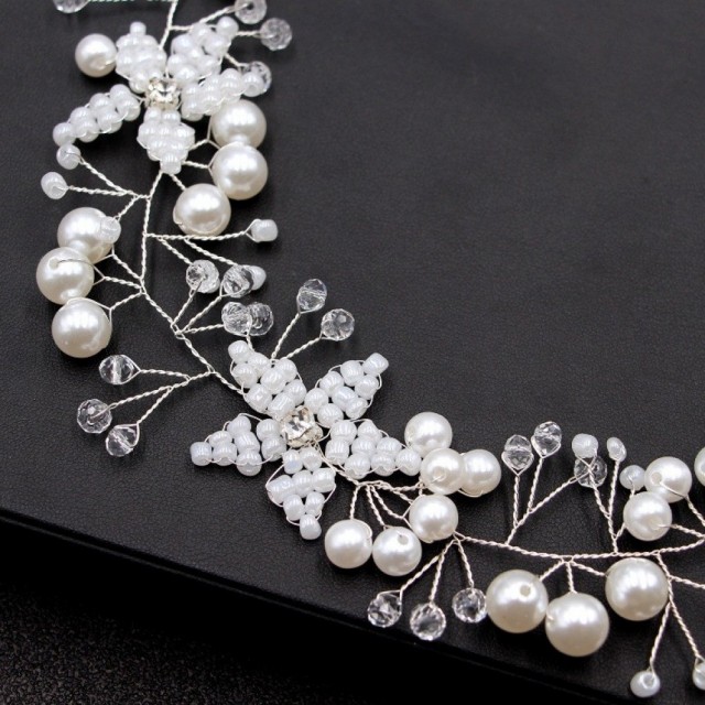 Poročna tiara z belimi perlicami, O240 