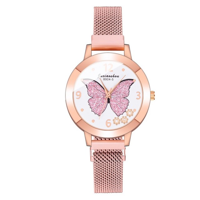 Elegantna ura v roza barvi z metuljčkom