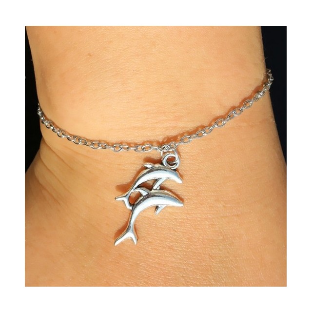 Zapestnica za noge delfinček, srebrne barve