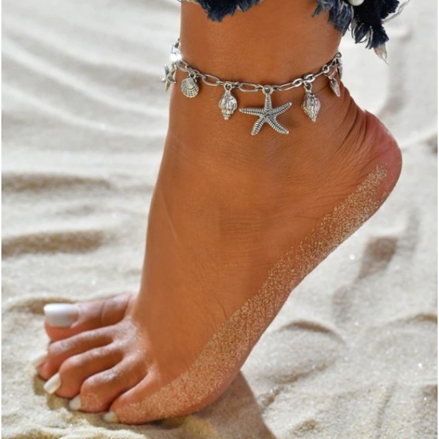  Zapestnica za nogo v srebrni barvi, morska zvezdica 