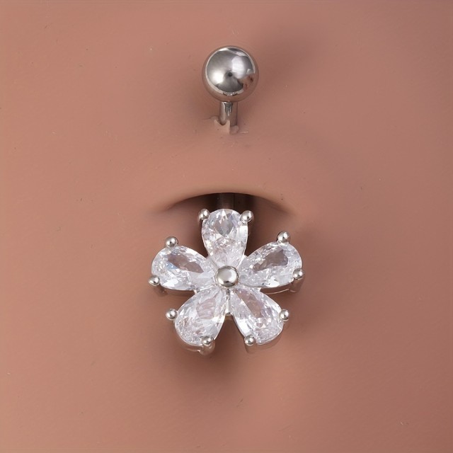 Piercing za popek s srebrno rožico