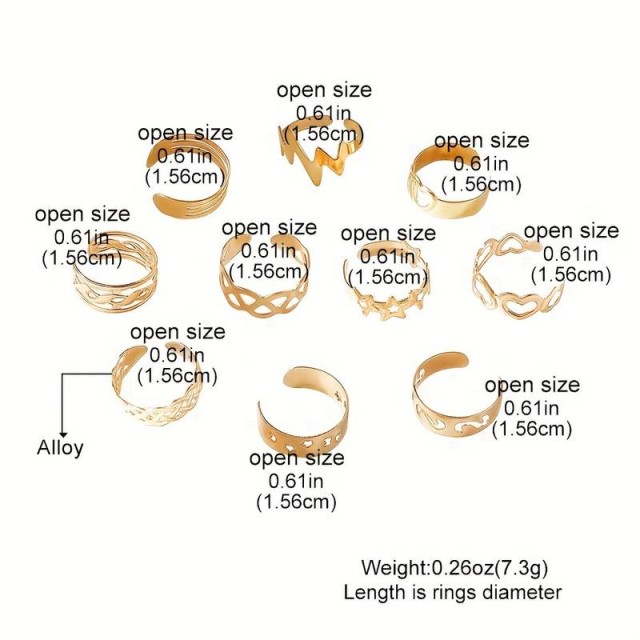 10 delni set prstanov za nogo srebrni ali zlati 