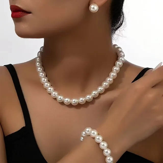 Eleganten 3 delni komplet nakita s perlicami