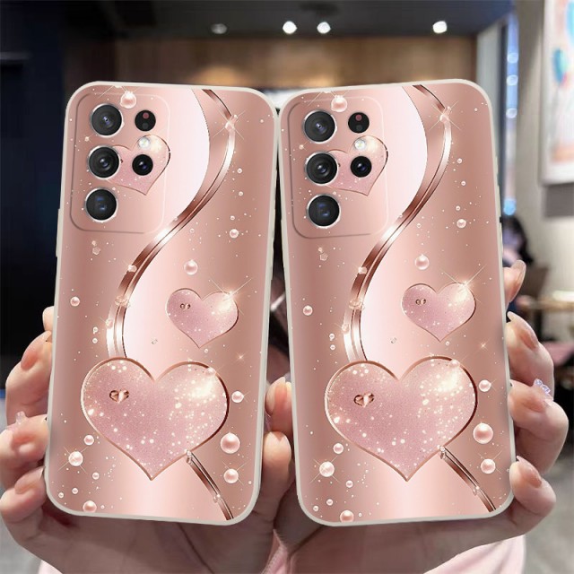 Rožnato-zlati ovitek za telefon z bleščečimi srci (Samsung Galaxy A16)