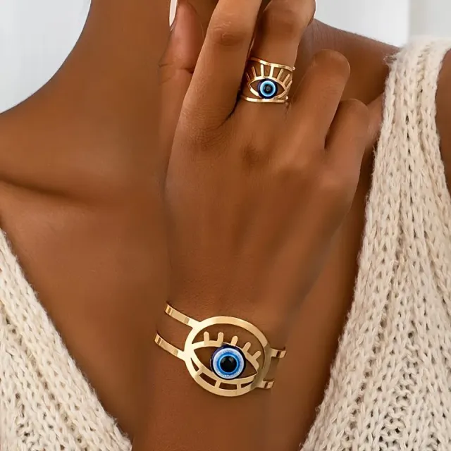 Dvodelni komplet zapestnica in prstan Evil Eye
