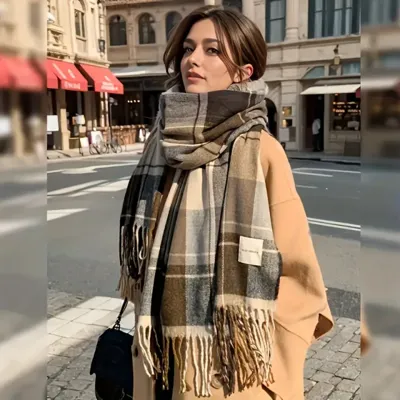 Ženski šal za jesen in zimo kara potisk rjav