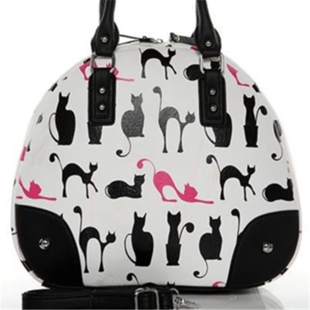 Modna torbica Kitty črno-bela