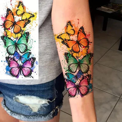Vodoodporni začasni tatoo s pisanimi metulji