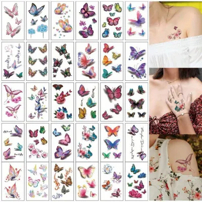 Komplet 30 mini tatujev s pisanimi metuljčki