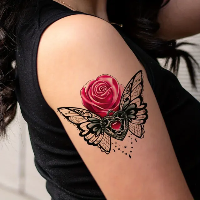 Tattoo nalepka začasna z metuljem in rožo