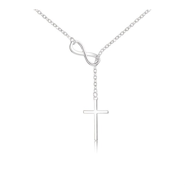 Ženska ogrlica Infinity Cross srebrne barve