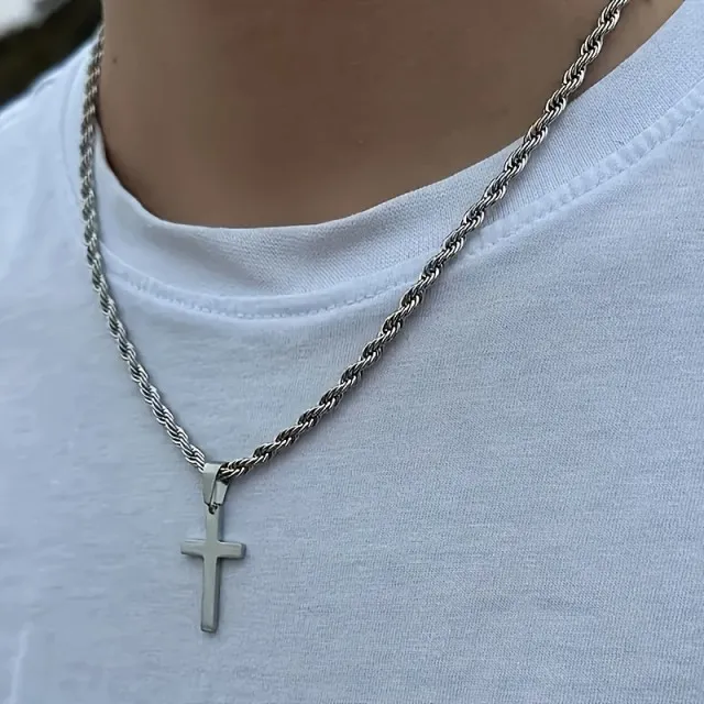 Moška verižica v srebrni barvi s križem