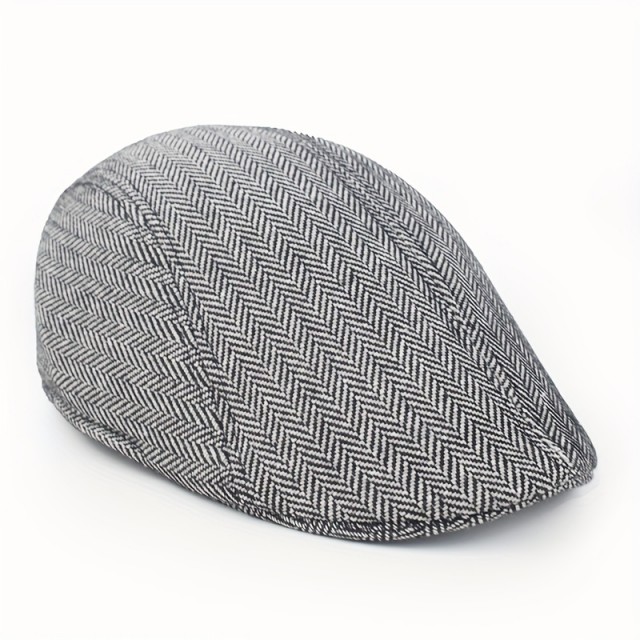 Moška vintage-vzorčna beret kapa svetlo siva 