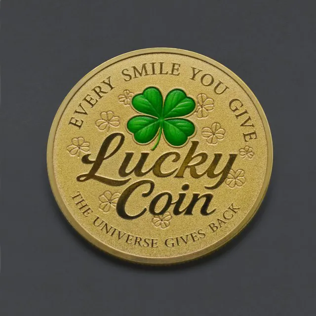Spominski kovanec za srečo s štiriperesno deteljico LUCKY 