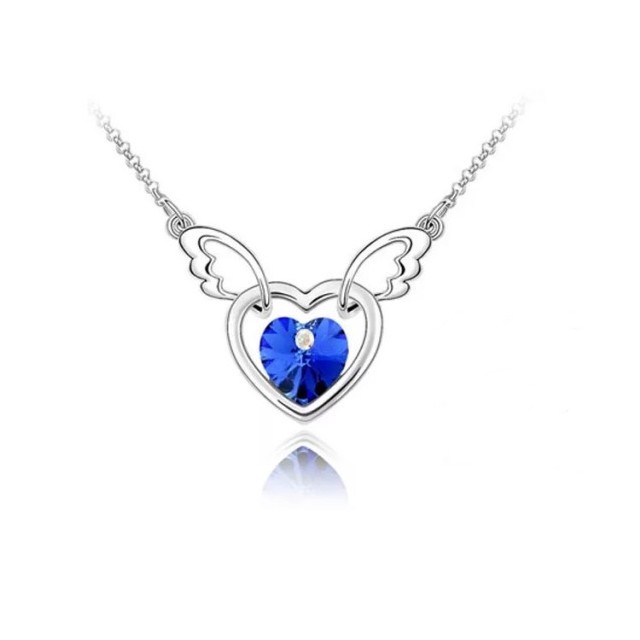 Elegantna verižica srce s krili, temno modra