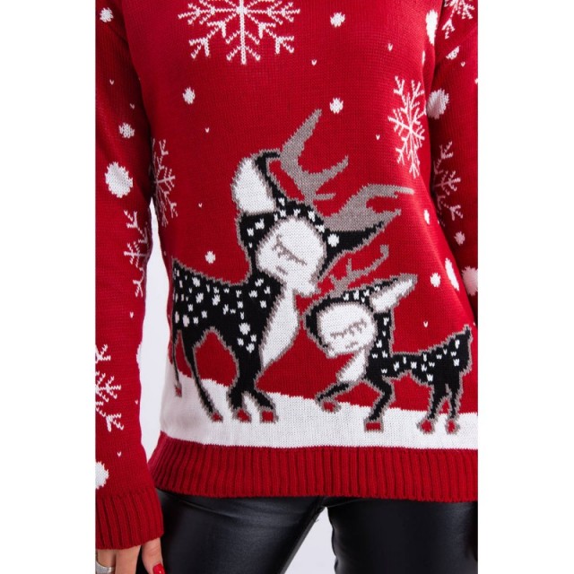 Božični pulover UNI rdeče barve dve srnici