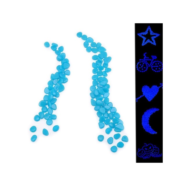 Komplet 100 kamenčkov v modri barvi, ki svetijo v temi 