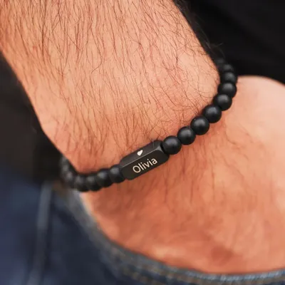 Personalizirana moška črna zapestnica z gravuro po vaši želji