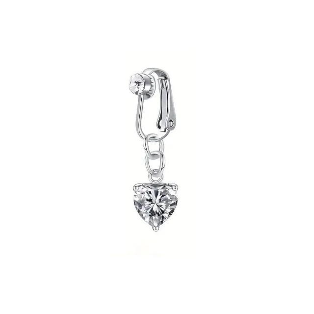 Fake piercing kristalno srce srebrne barve 