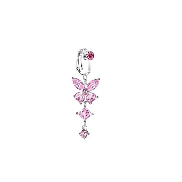 Fake piercing za popek z roza kristalčki, metulj