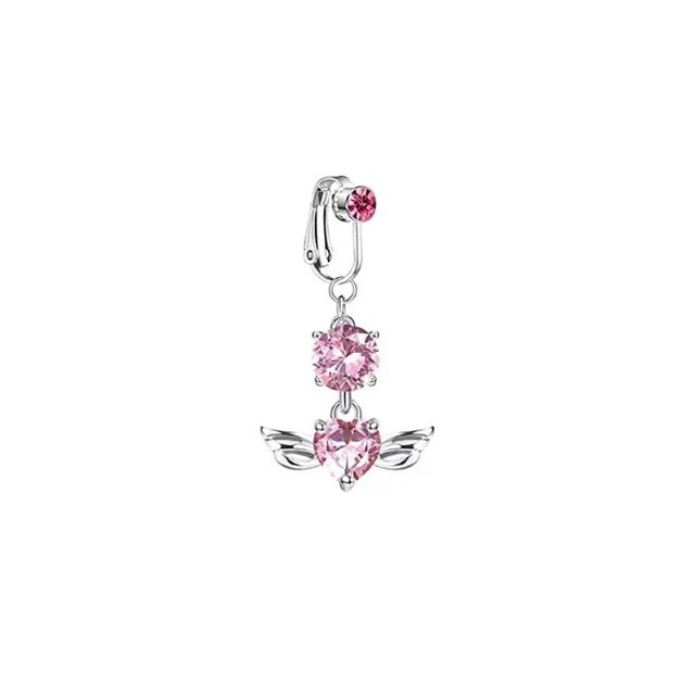 Fake piercing za popek z roza kristalčki, srce s krili