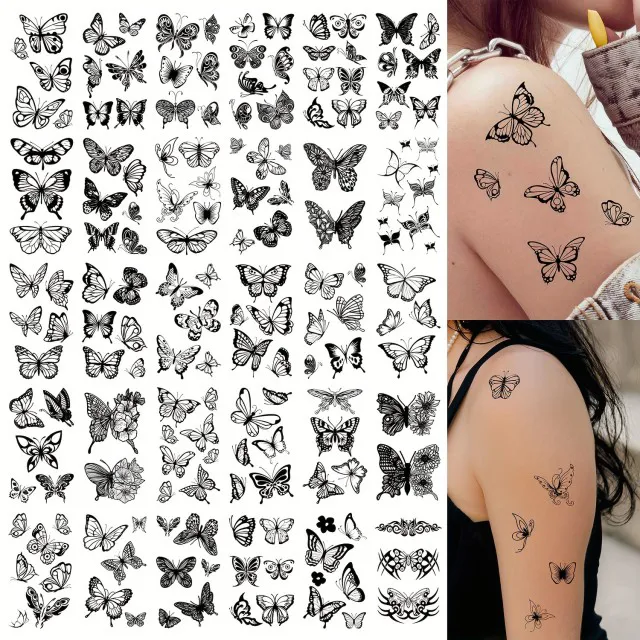163 tattoo nalepk z vzorcem črnega metulja 01