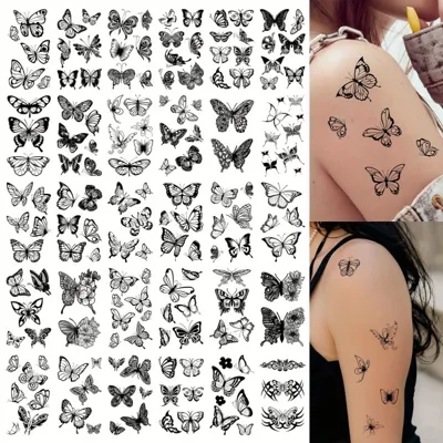 163 tattoo nalepk z vzorcem črnega metulja 01