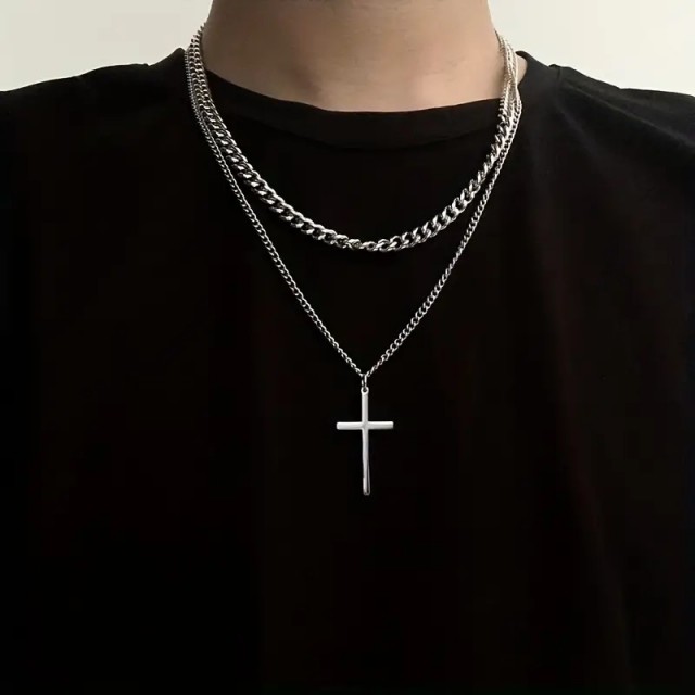 Dvoplastna moška verižica s križem