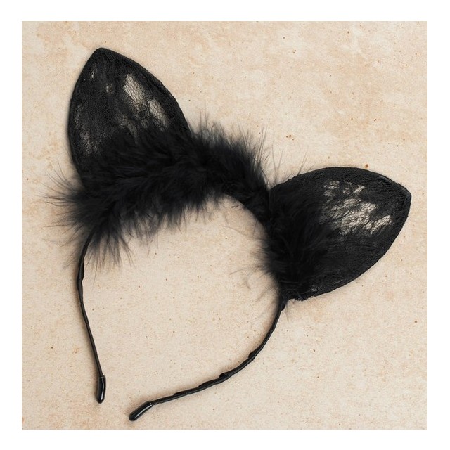 Obroč za lase z mačjimi ušeski, črne barve