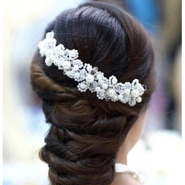Poročna sponka za lase, s perlicami v beli barvi