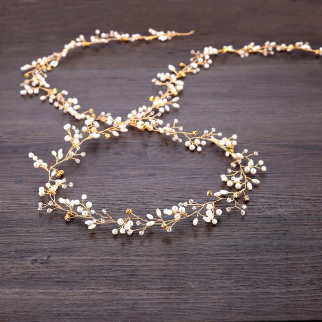 Poročna tiara belo-zlata s perlicami