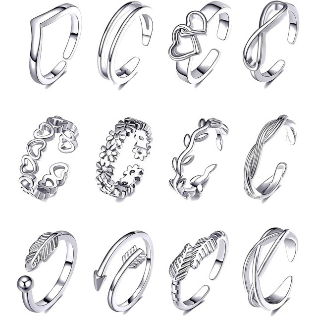 12 delni set prstanov za nogo srebrni