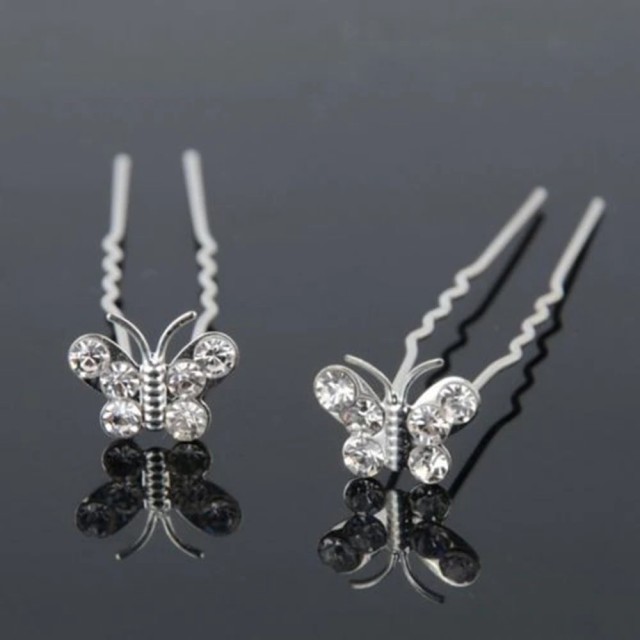 Komplet 2 metuljčkastih lasnic, srebrne