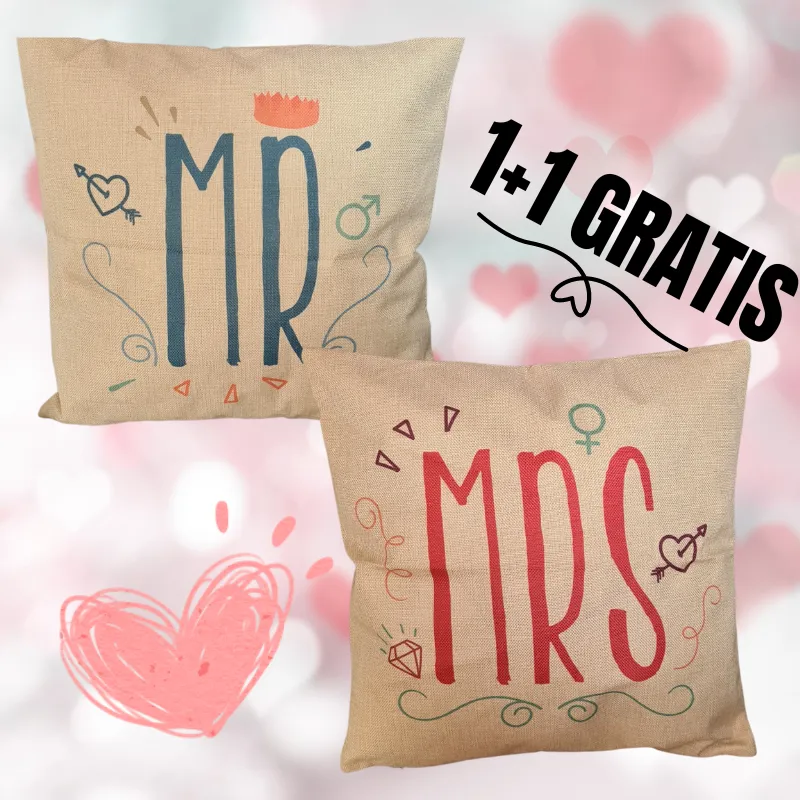 Komplet 2 okrasnih blazin, MR & MRS (1+1 GRATIS)